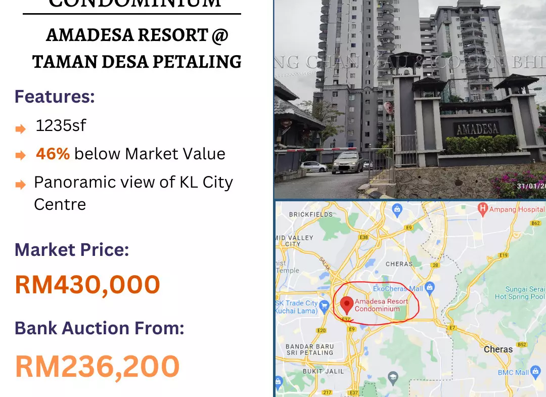 Bank Lelong Amadesa Resort Condominium, Taman Desa Petaling, Kuala Lumpur for Auction
