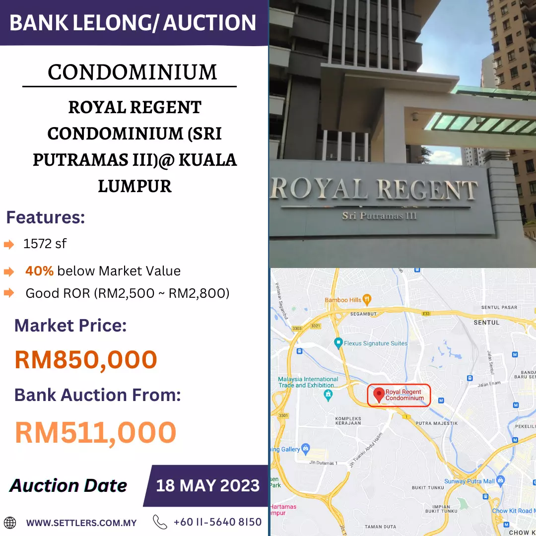 Bank Lelong Condominium @ Royal Regent Condominium (Sri Putramas III), Off Jalan Kuching, Kuala Lumpur for Auction New