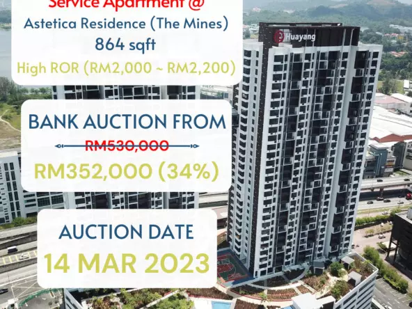 bank lelong Service Apartment @ Astetica Residence, The Mines Resort City, Seri Kembangan, Selangor for Auction