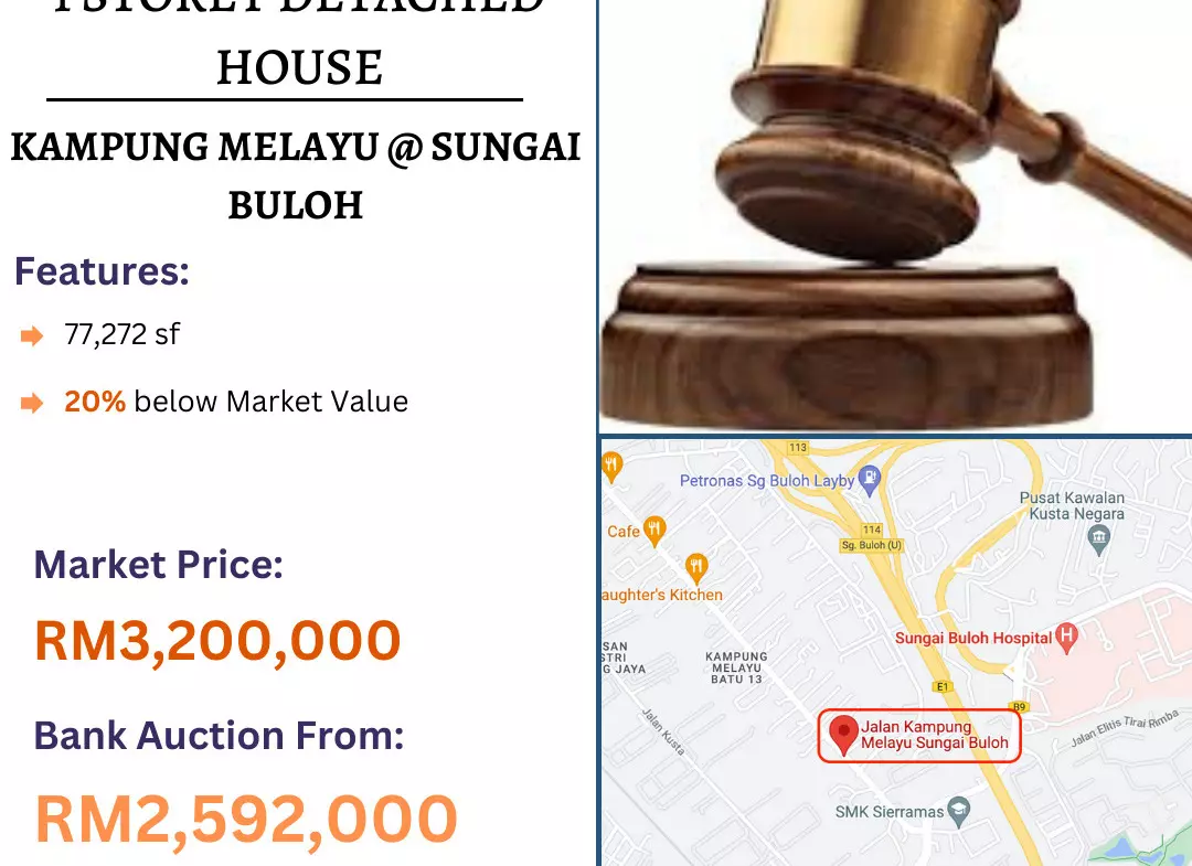 Bank Lelong 1 Storey Detached House @ Kampung Melayu, Sungai Buloh, Selangor for Auction