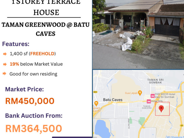 Bank Lelong 1 Storey Terrace House @ Taman Greenwood, Batu Caves, Selangor for Auction