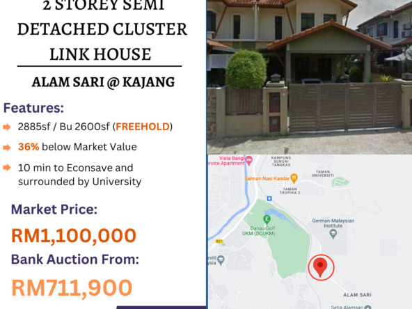 Bank Lelong 2 Storey Semi Detached Cluster Link House @ Alam Sari, Kajang, Selangor for Auction