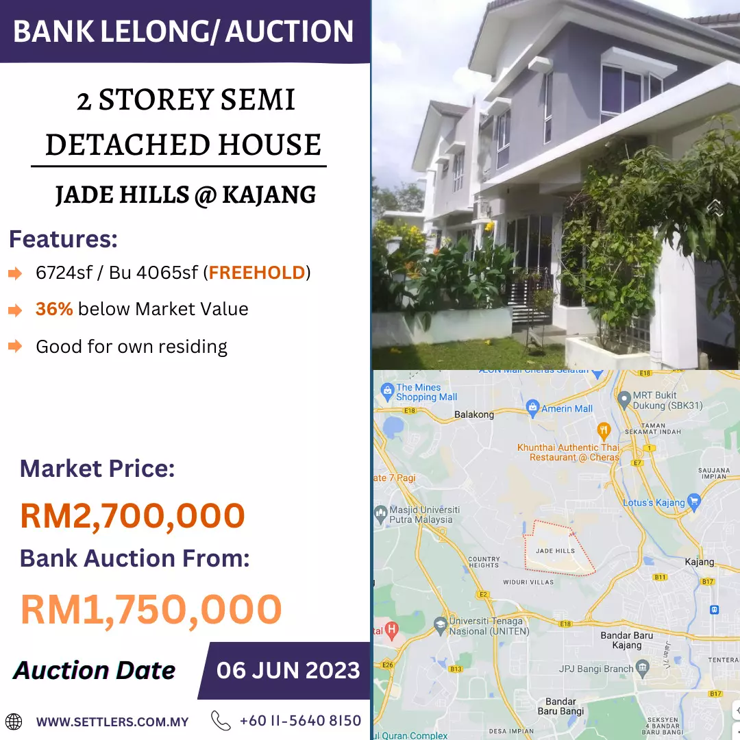 Bank Lelong 2 Storey Semi Detached House @ Jade Hills, Kajang, Selangor for Auction