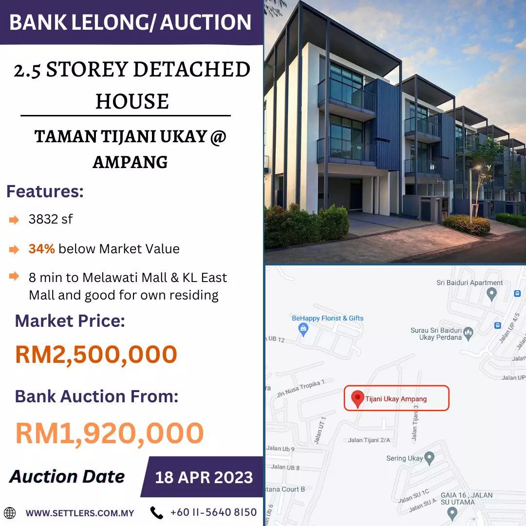 Bank Lelong 2.5 Storey Detached House @ Taman Tijani Ukay, Ampang, Selangor for Auction