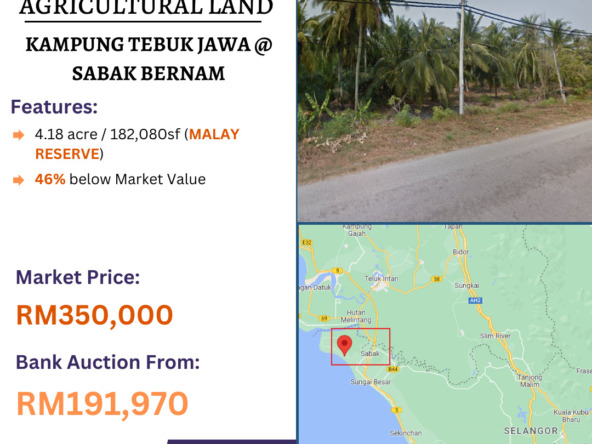 Bank Lelong Agricultural Land @ Kampung Tebuk Jawa, Sabak Bernam, Selangor for Auction