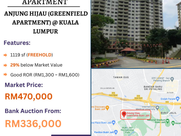 Bank Lelong Apartment @ Anjung Hijau (Greenfield Apartment), Bukit Jalil, Kuala Lumpur for Auction