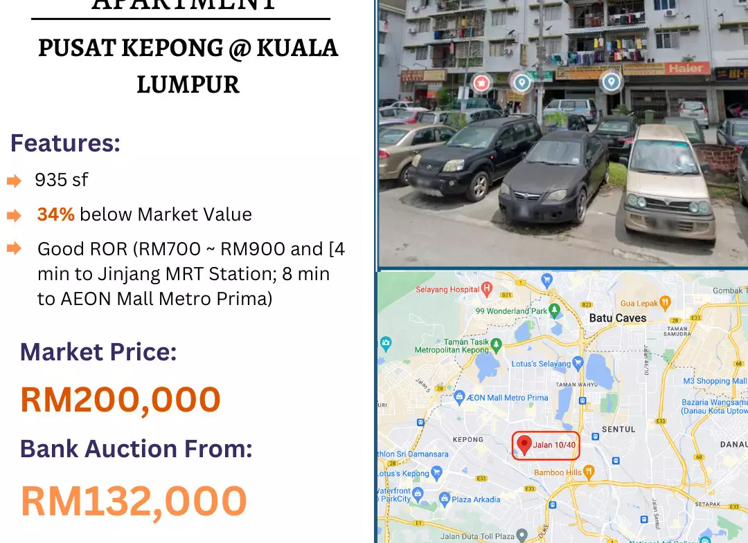 Bank Lelong Apartment @ Taman Pusat Kepong, Kuala Lumpur for Auction Updated 2