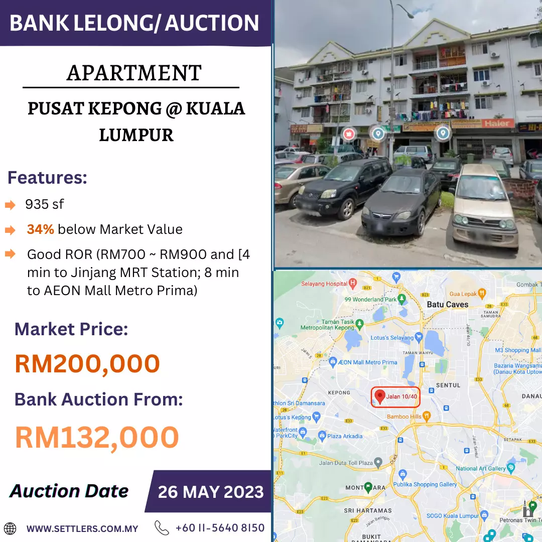 Bank Lelong Apartment @ Taman Pusat Kepong, Kuala Lumpur for Auction Updated 2
