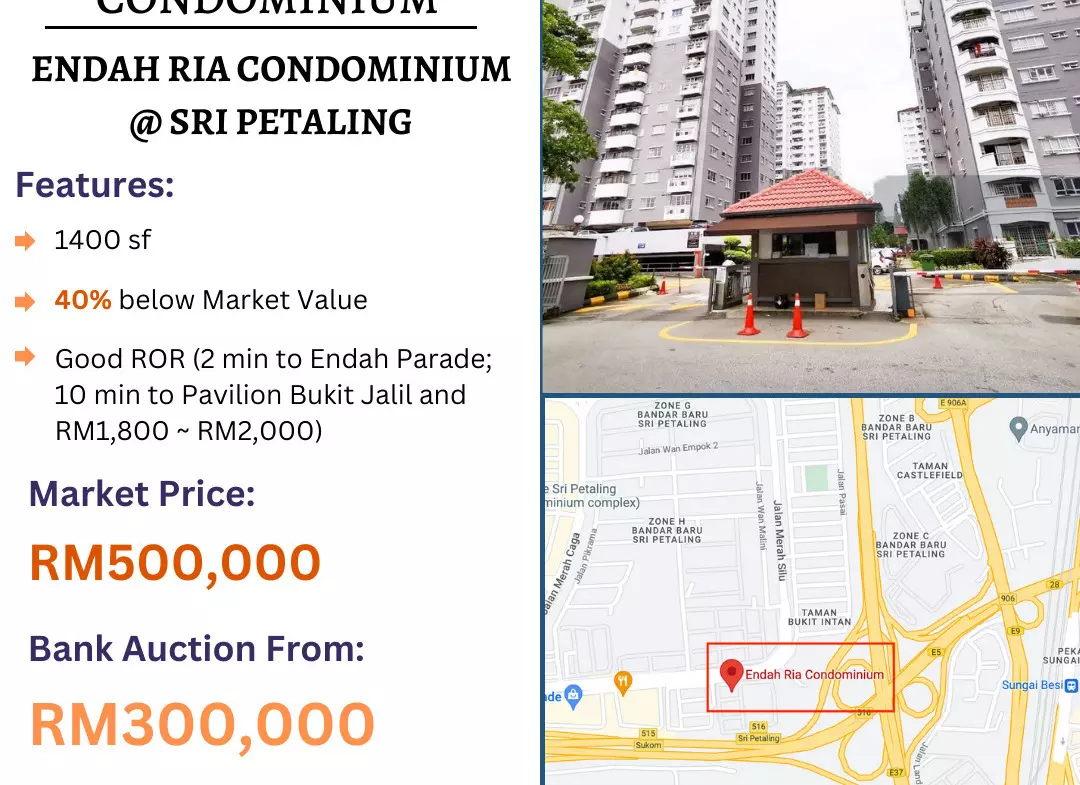 Bank Lelong Condominium @ Endah Ria Condominium, Bandar Baru Sri Petaling, Kuala Lumpur for Auction