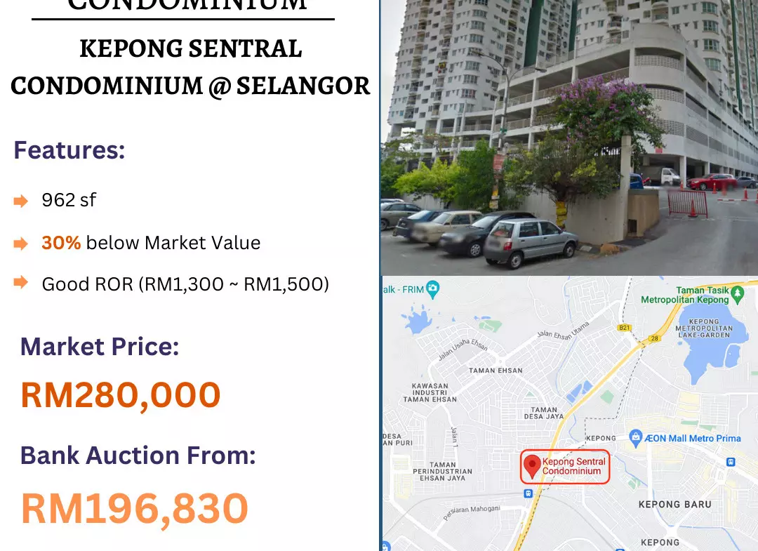 Bank Lelong Condominium @ Kepong Sentral Condominium, Kepong, Selangor for Auction