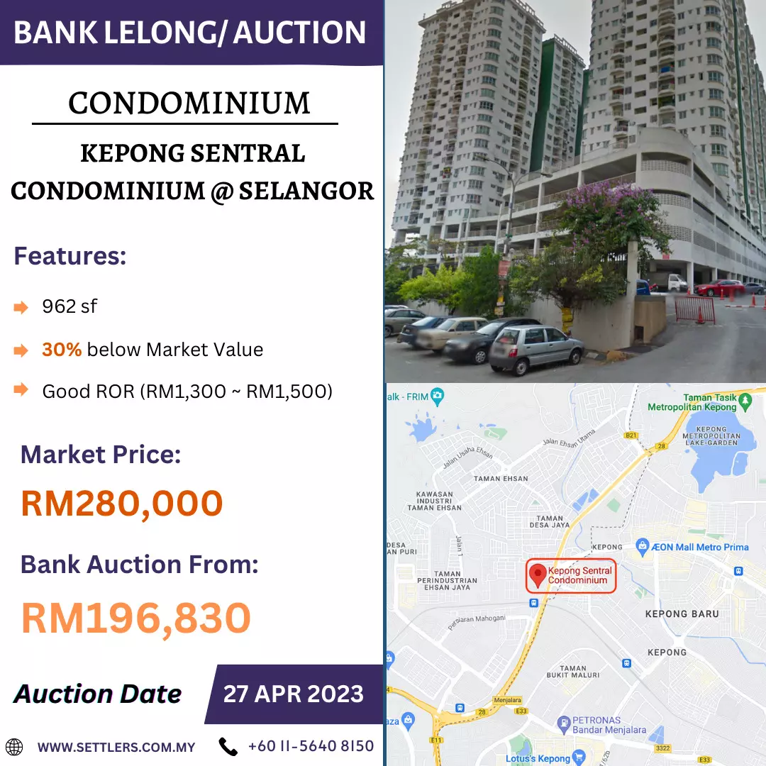 Bank Lelong Condominium @ Kepong Sentral Condominium, Kepong, Selangor for Auction