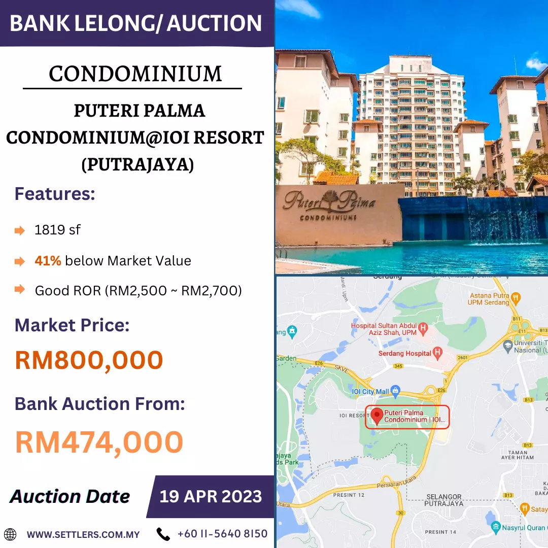 Bank Lelong Condominium @ Puteri Palma Condominium, IOI Resort City, Putrajaya for Auction