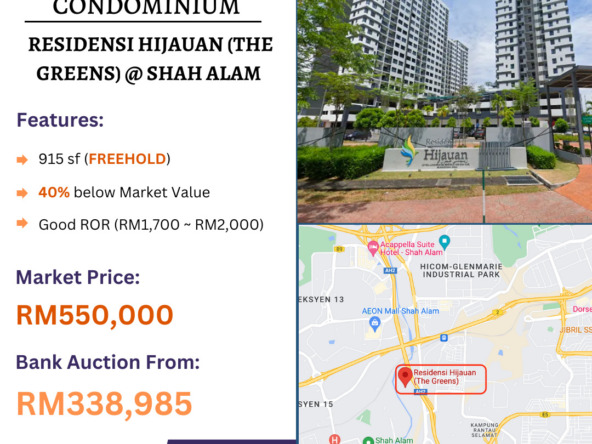 Bank Lelong Condominium @ Residensi Hijauan (The Greens), Shah Alam, Selangor for Auction