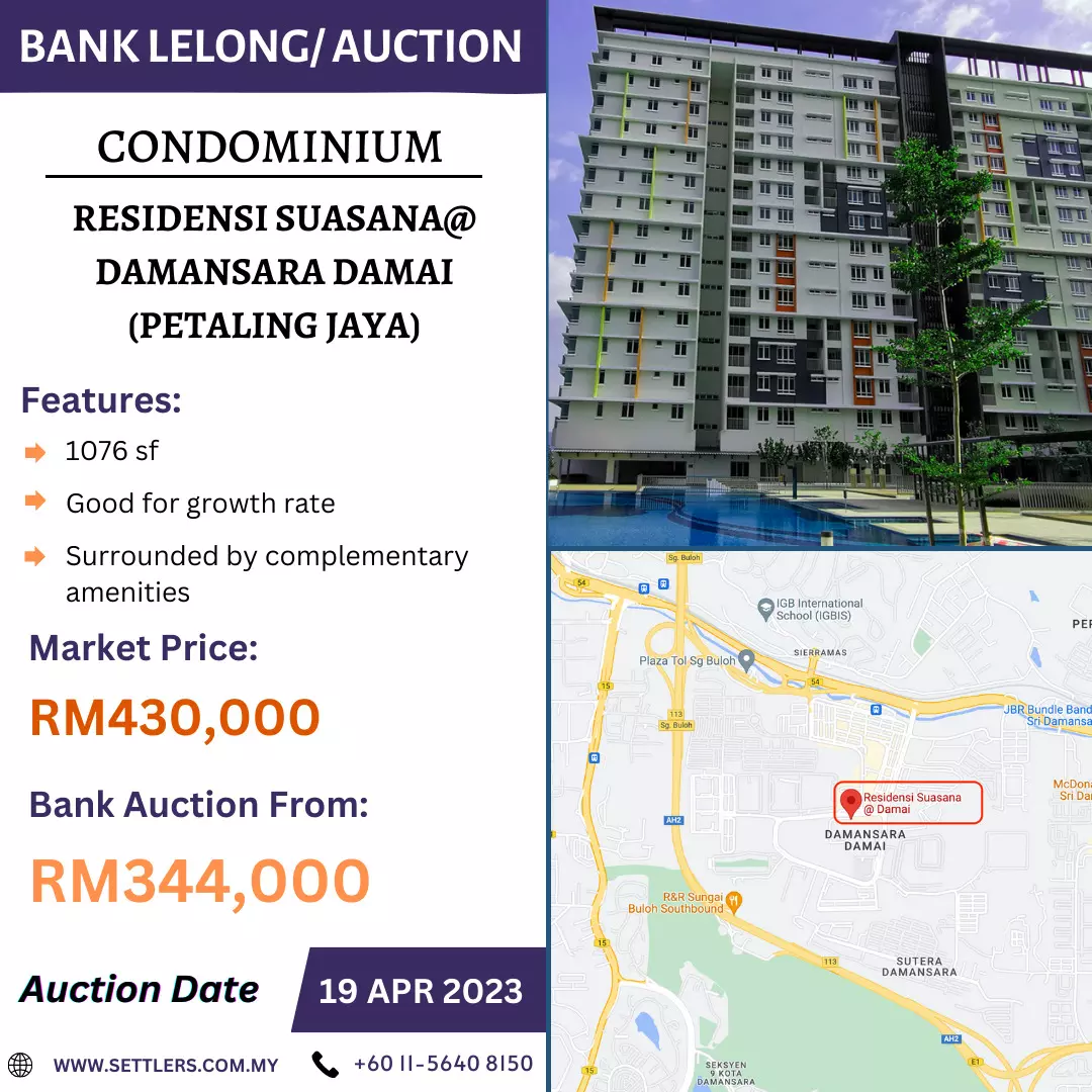 Bank Lelong Condominium @ Residensi Suasana, Damansara Damai, Petaling Jaya, Selangor for Auction