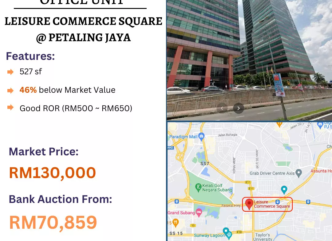 Bank Lelong Office Unit @ Leisure Commerce Square, Petaling Jaya, Selangor for Auction