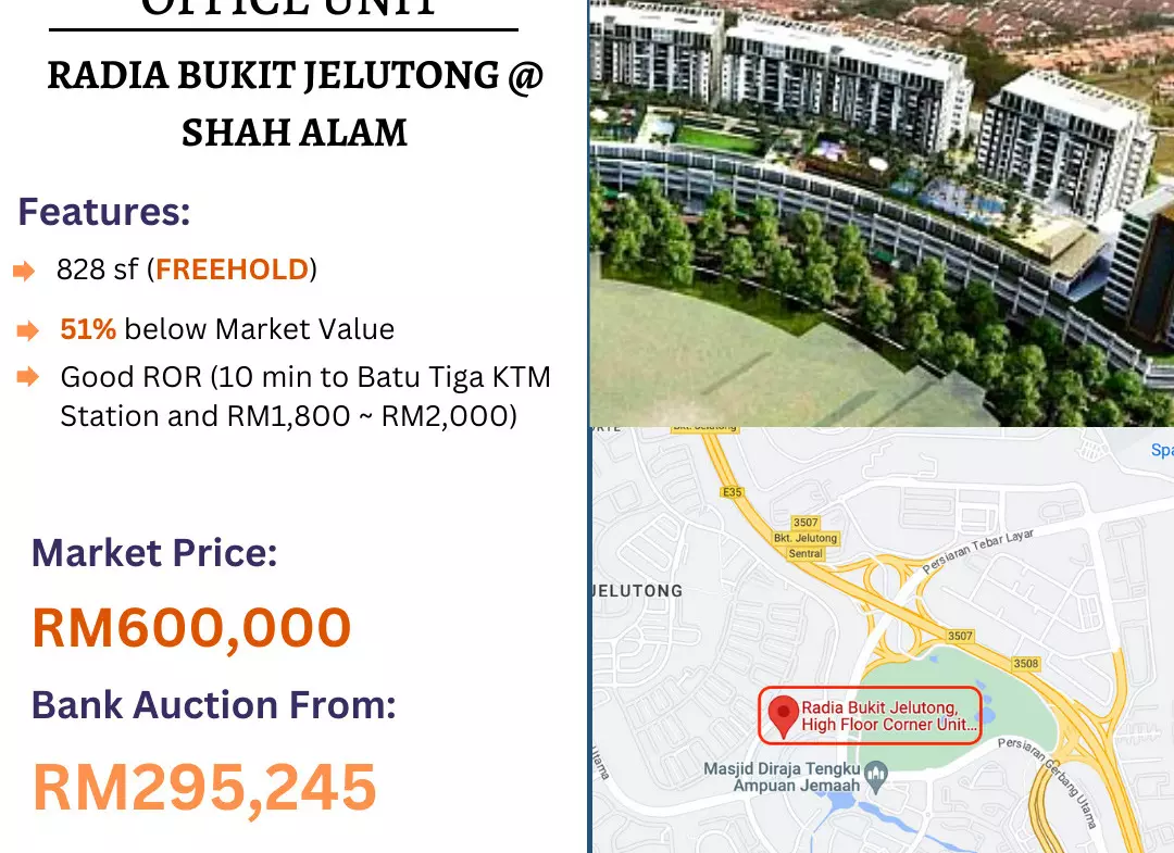 Bank Lelong Office Unit @ Radia Bukit Jelutong, Shah Alam, Selangor for Auction