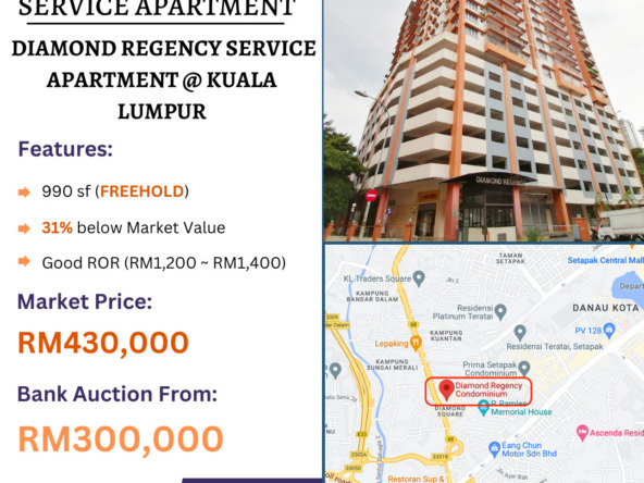 Bank Lelong Service Apartment @ Diamond Regency Service Apartment, Kuala Lumpur for Auction