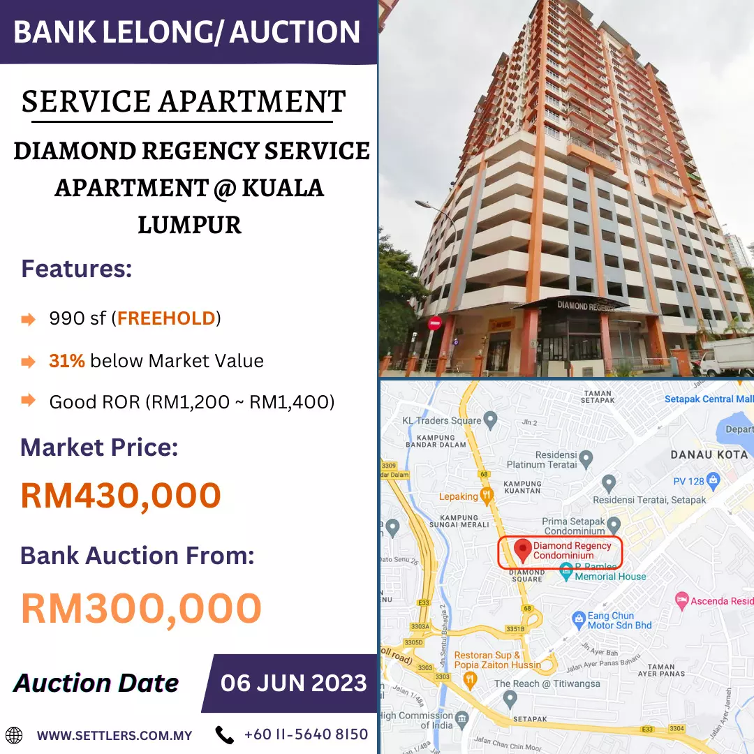 Bank Lelong Service Apartment @ Diamond Regency Service Apartment, Kuala Lumpur for Auction
