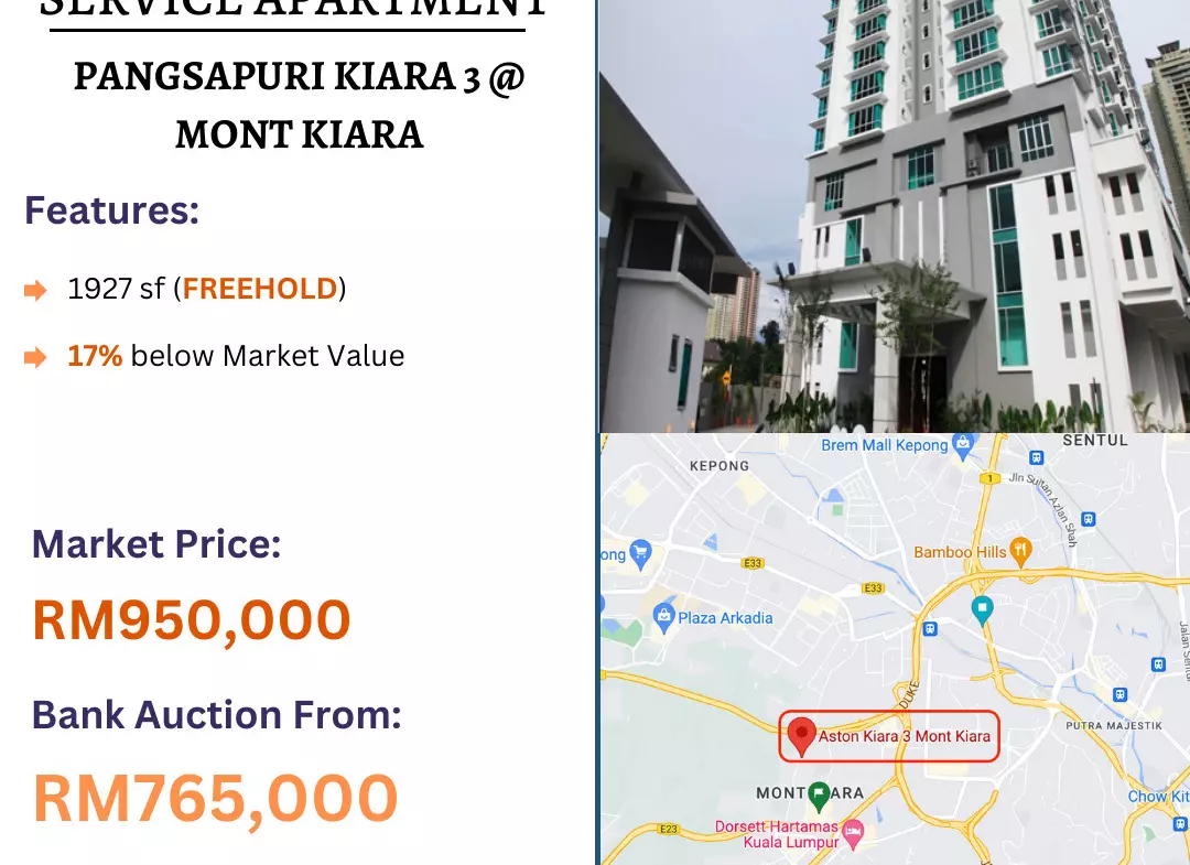 Bank Lelong Service Apartment @ Pangsapuri Kiara 3, Mont Kiara for Auction 2
