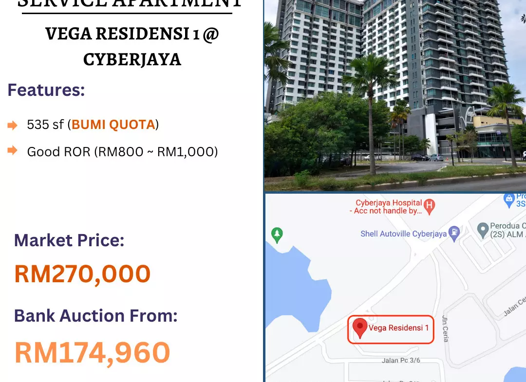 Bank Lelong Service Apartment @ Vega Residensi 1, Cyberjaya, Selangor for Auction