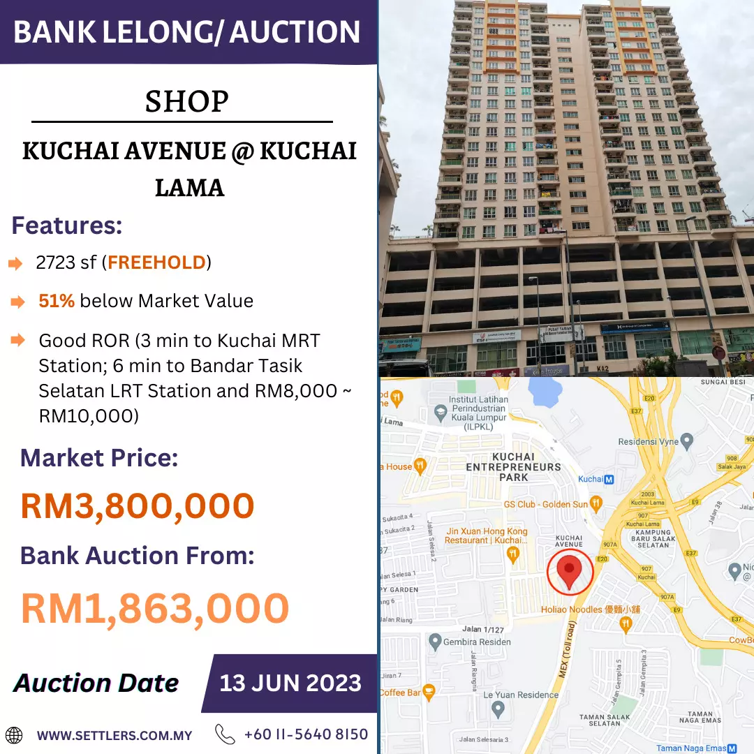 Bank Lelong Shop @ Kuchai Avenue, Kuchai Lama, Kuala Lumpur for Auction
