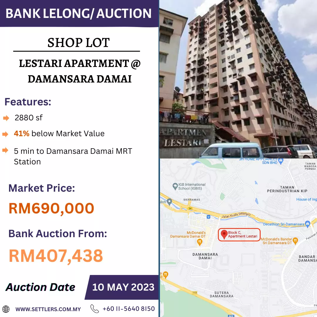 Bank Lelong Shop Lot @ Lestari Apartment, Damansara Damai, Petaling Jaya, Selangor for Auction