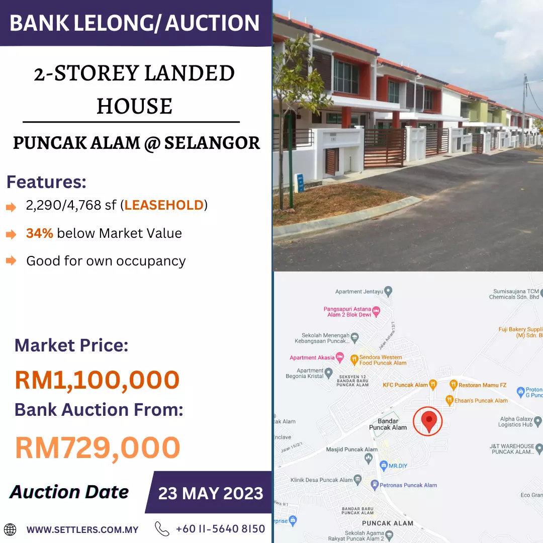 Bank Lelong 2-Storey Landed House @ Puncak Bestari, Bandar Puncak Alam, Selangor for Auction