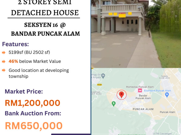 Bank Lelong 2 Storey Semi Detached House @ Seksyen 16, Bandar Puncak Alam, Shah Alam ,Selangor for Auction