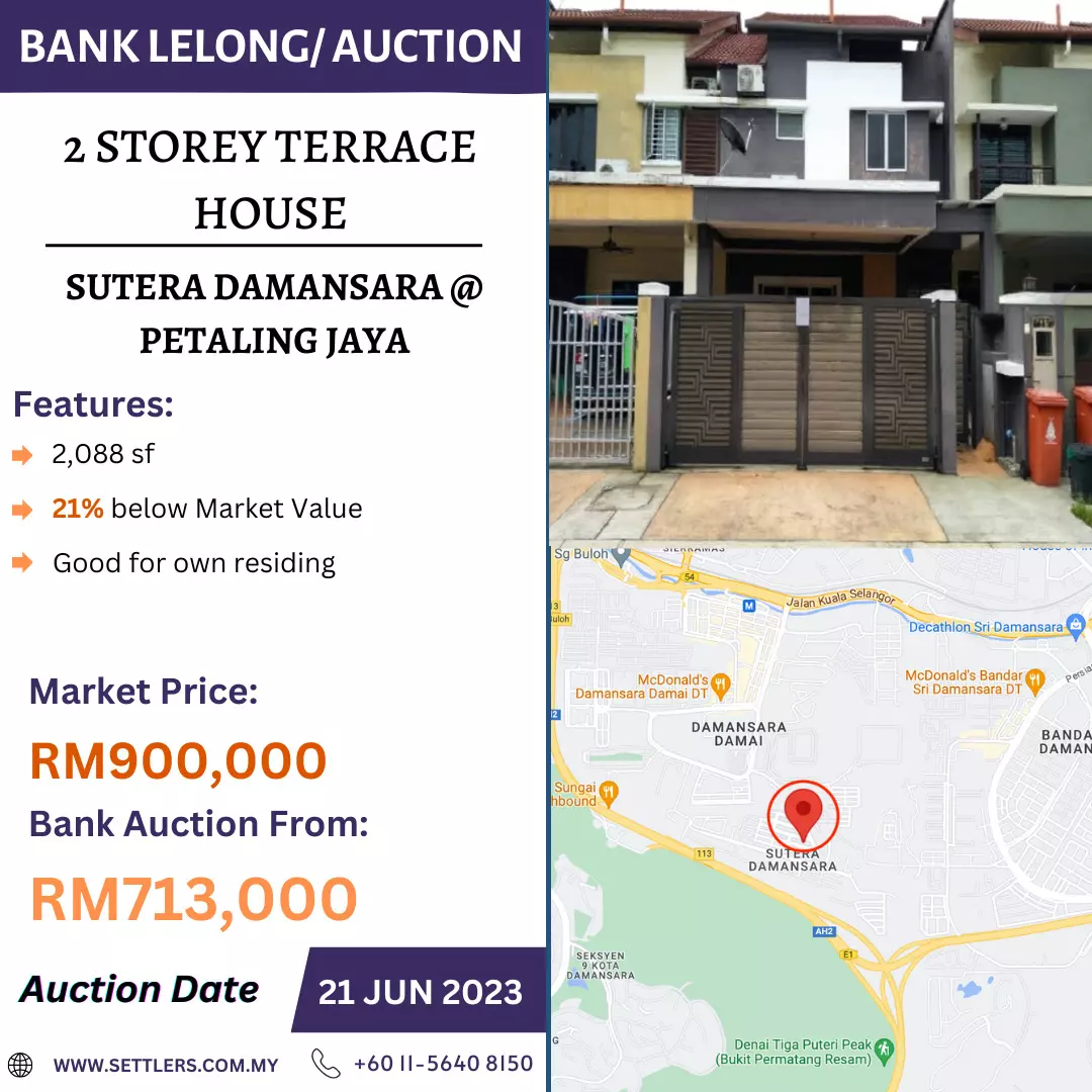 Bank Lelong 2 Storey Terrace House @ Sutera Damansara, Petaling Jaya, Selangor for Auction