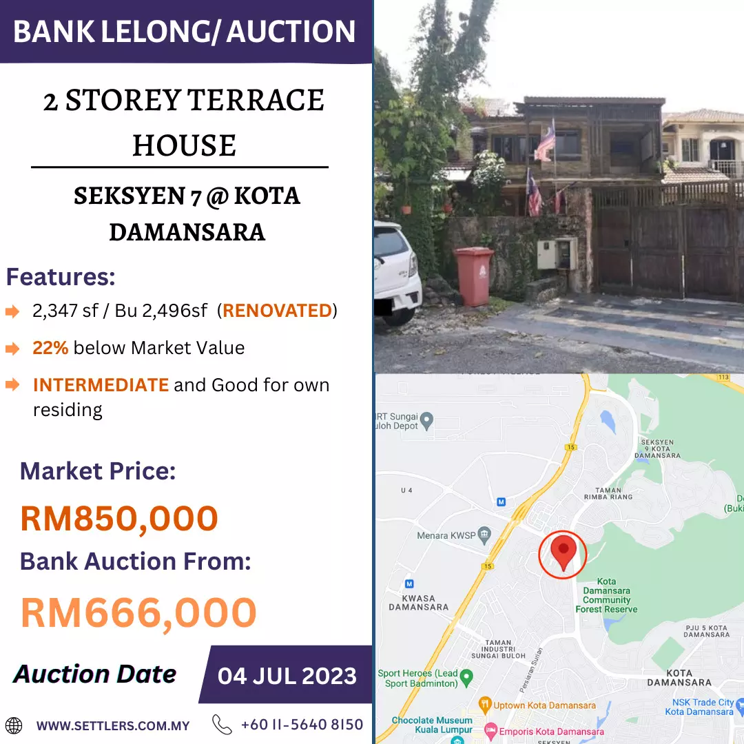 Bank Lelong 2 Storey Terrace House, Intermediate, Renovated @ Seksyen 7, Kota Damansara, Petaling Jaya, Selangor for Auction