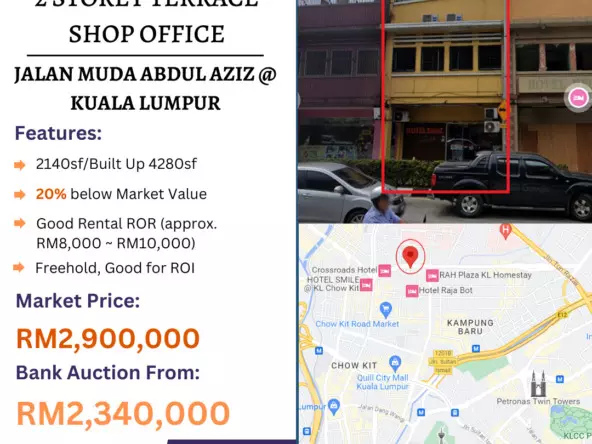 Bank Lelong 2 Storey Terrace Shop Office @ Jalan Muda Abdul Aziz, Chow Kit, Kuala Lumpur for Auction