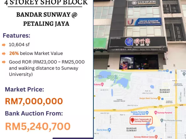 Bank Lelong 4 Storey Shop Block @ Nadayu 28 Dagang, Bandar Sunway, Selangor for Auction