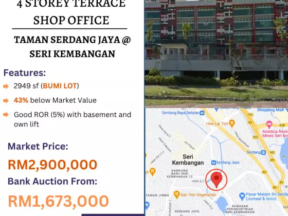 Bank Lelong 4 Storey Terrace Shop Office @ Taman Serdang Jaya, Seri Kembangan, Selangor for Auction