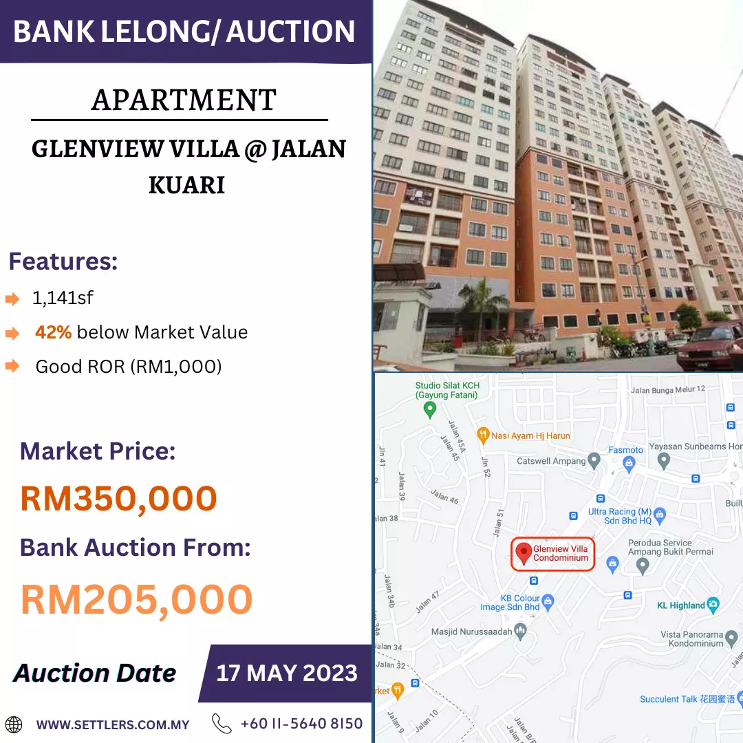 Bank Lelong Apartment @ Glenview Villa, Bandar Sunway, Kuala Lumpur for Auction