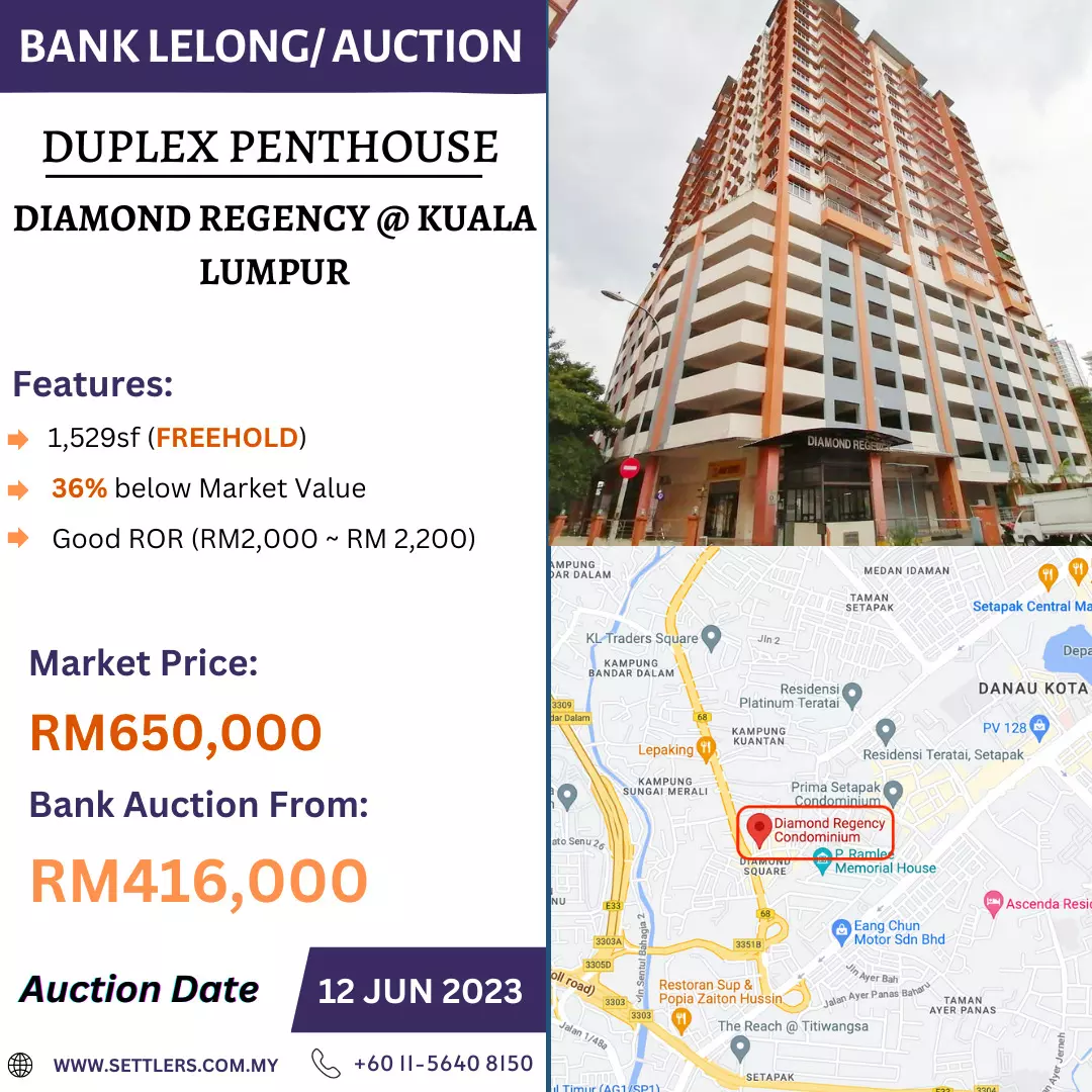 Bank Lelong Duplex Penthouse @ Diamond Regency, Kuala Lumpur for Auction