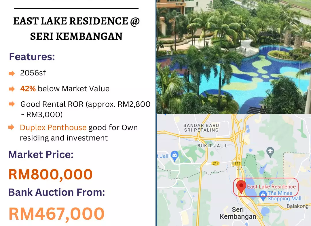 Bank Lelong Duplex Penthouse Apartment @ Pangsapuri East Lake, Seri Kembangan, Selangor for Auction