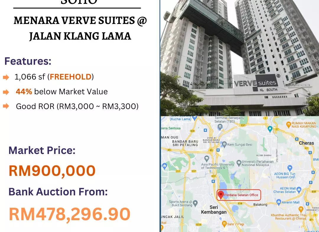 Bank Lelong SOHO @ Menara Verve Suites, Jalan Klang Lama, Kuala Lumpur for Auction