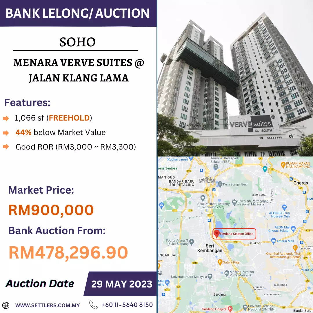 Bank Lelong SOHO @ Menara Verve Suites, Jalan Klang Lama, Kuala Lumpur for Auction