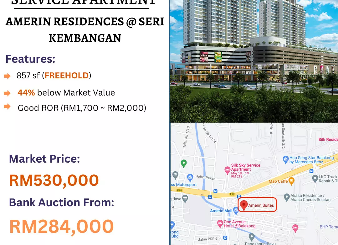 Bank Lelong Service Apartment @ Amerin Residence, Seri Kembangan, Selangor for Auction