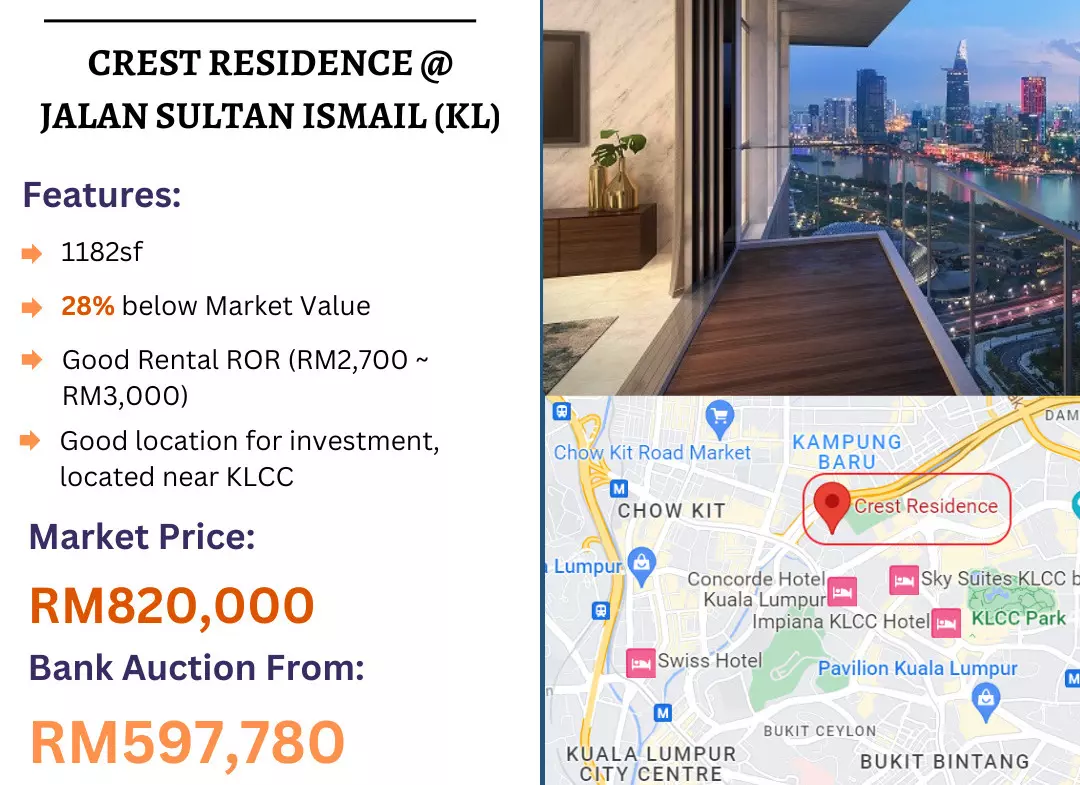 Bank Lelong Service Apartment @ Crest Residence, Kuala Lumpur City Center for Auction