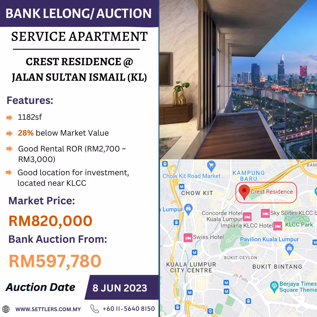 Bank Lelong Service Apartment @ Crest Residence, Kuala Lumpur City Center for Auction