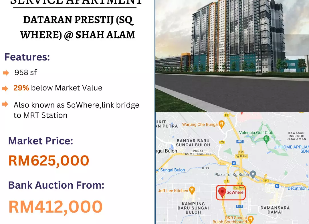 Bank Lelong Service Apartment @ Dataran Prestij (SqWhere), Shah Alam, Selangor for Auction