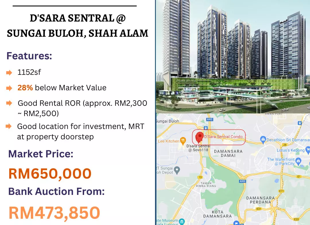 Bank Lelong Service Apartment @ D'sara Sentral, Sungai Buloh, Shah Alam, Selangor for Auction