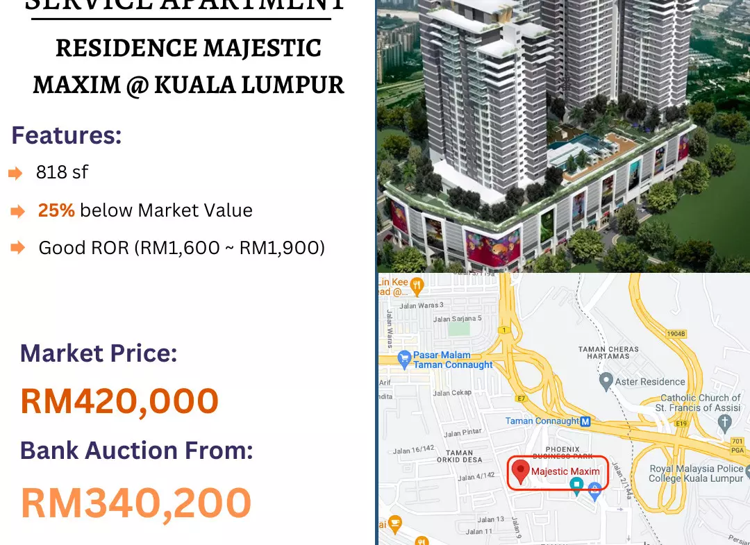 Bank Lelong Service Apartment @ Residence Majestic Maxim, Kuala Lumpur for Auction