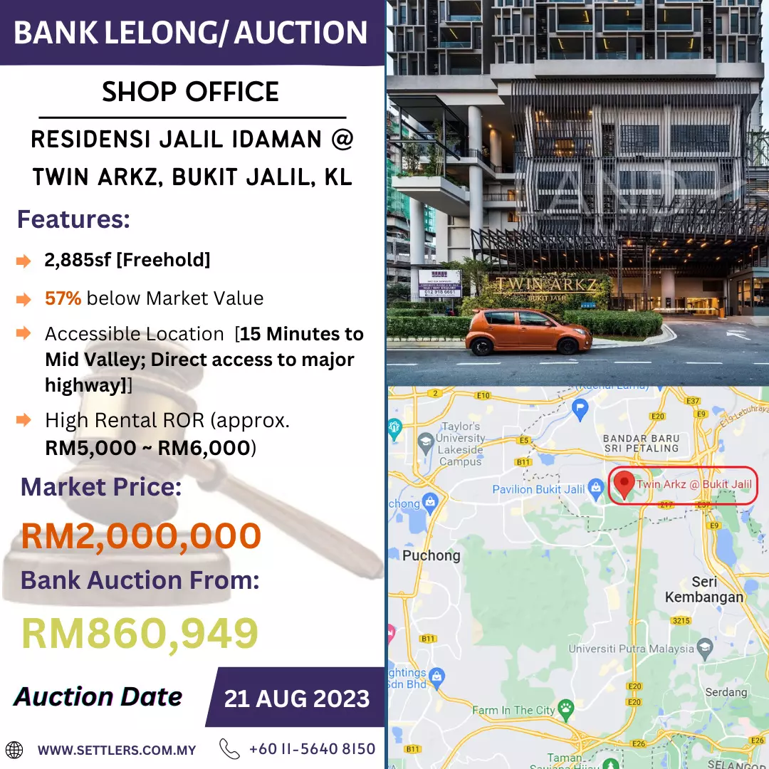 Bank Lelong Shop Office @ Residensi Jalil Idaman, Twin Arkz, Bukit Jalil, Kuala Lumpur for Auction