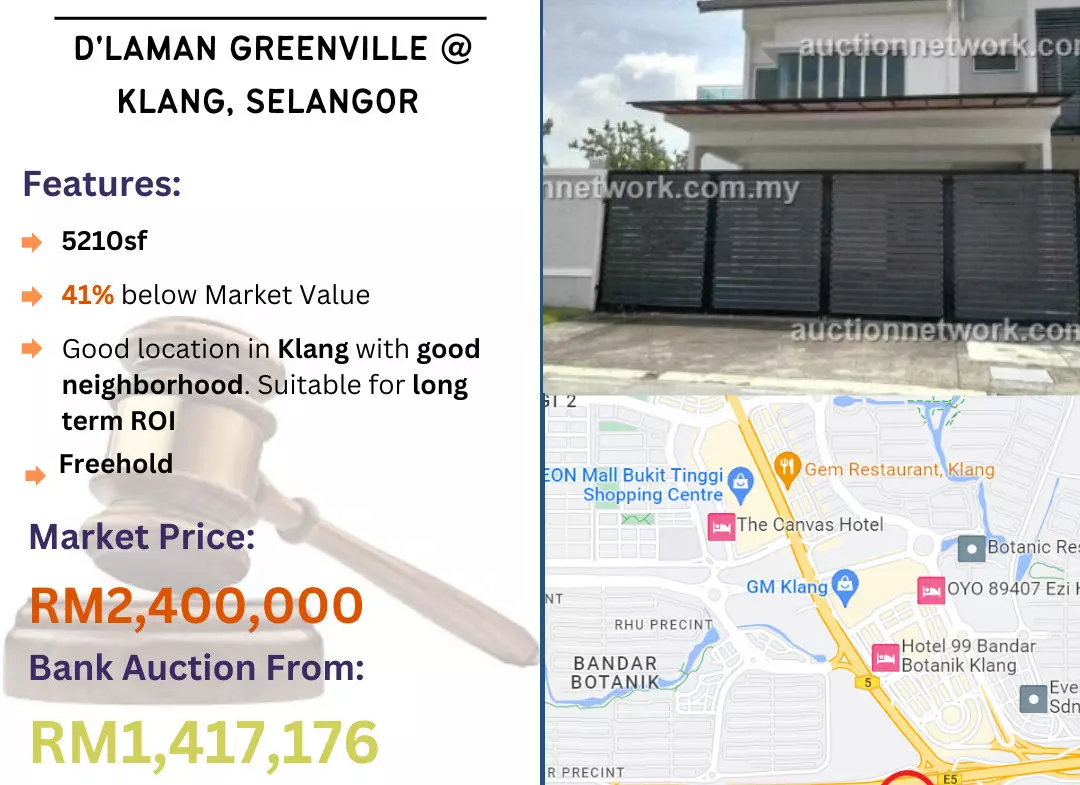Bank Lelong 2 Storey Terrace House @ D'Laman Greenville, Klang, Selangor for Auction