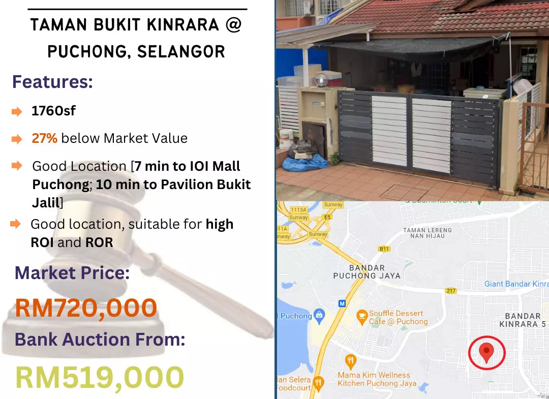 Bank Lelong 2 Storey Terrace House @ Taman Bukit Kinrara, Puchong, Selangor for Auction