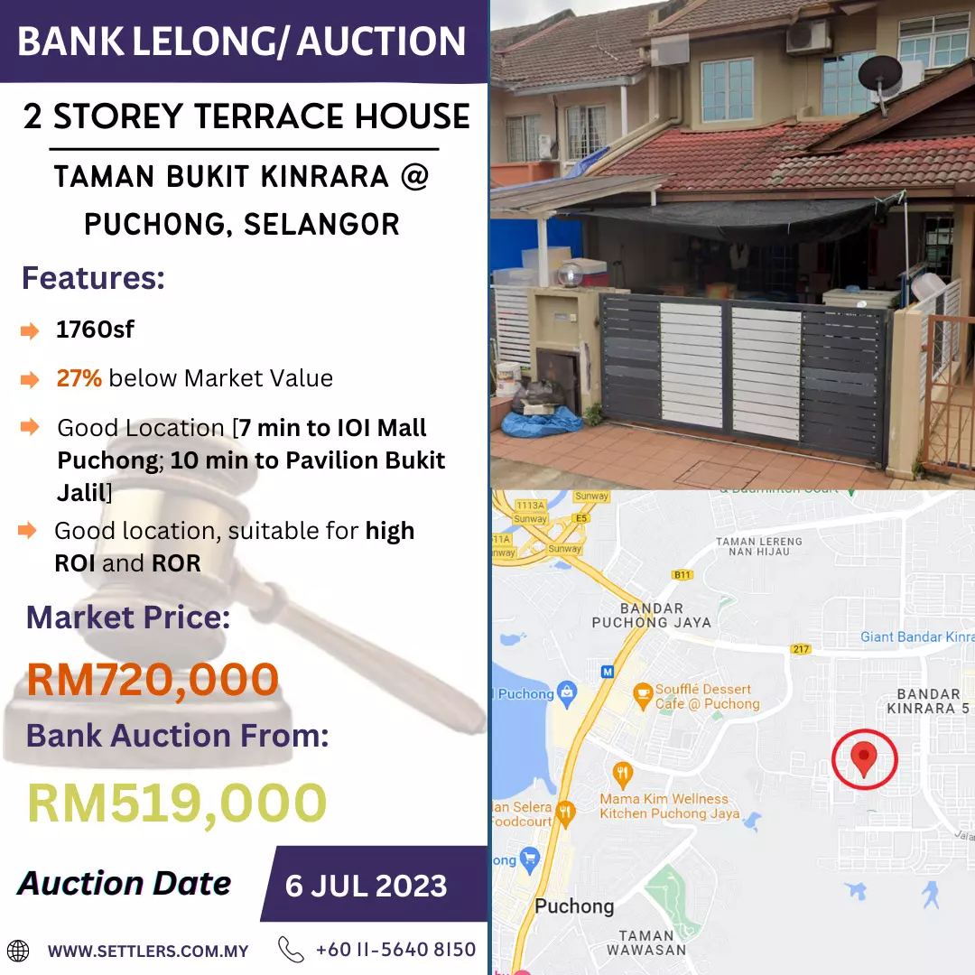 Bank Lelong 2 Storey Terrace House @ Taman Bukit Kinrara, Puchong, Selangor for Auction