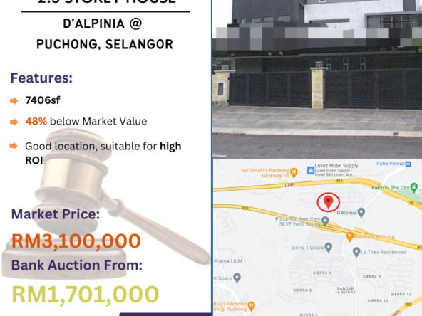 Bank Lelong 2.5 Storey House @ D'Alpinia, Puchong, Selangor for Auction