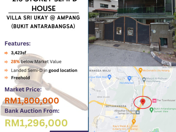 Bank Lelong 2.5 Storey Semi Detached House @ Villa Sri Ukay, Ampang, Selangor for Auction